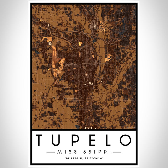 Tupelo Mississippi Map Print Portrait Orientation in Ember Style With Shaded Background