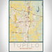 Tupelo Mississippi Map Print Portrait Orientation in Woodblock Style With Shaded Background