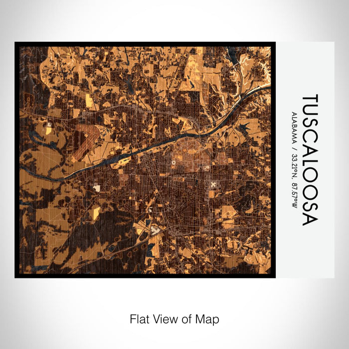 Rendered View of Tuscaloosa Alabama Map on 20oz Stainless Steel Insulated Bottle with Bamboo Top with printed ember style map