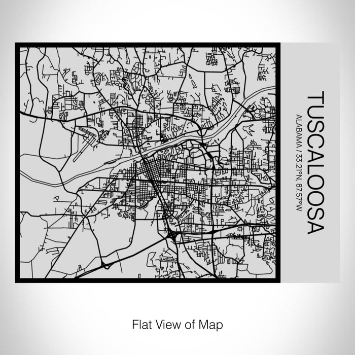 Rendered View of Tuscaloosa Alabama Map on 20oz Stainless Steel Insulated Bottle with Bamboo Top with printed Tactile Lines Map in Black