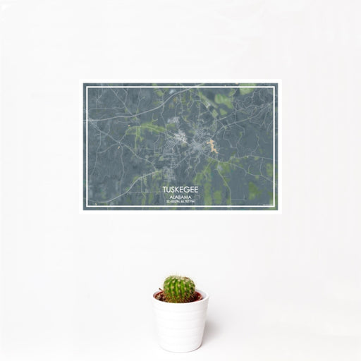 12x18 Tuskegee Alabama Map Print Landscape Orientation in Afternoon Style With Small Cactus Plant in White Planter