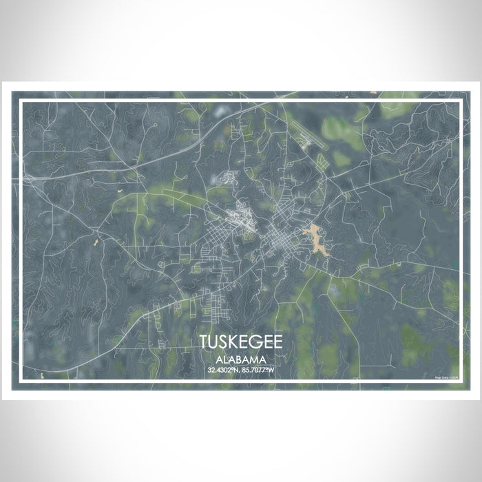 Tuskegee Alabama Map Print Landscape Orientation in Afternoon Style With Shaded Background