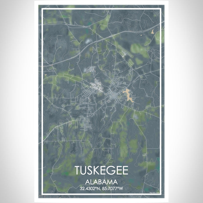 Tuskegee Alabama Map Print Portrait Orientation in Afternoon Style With Shaded Background