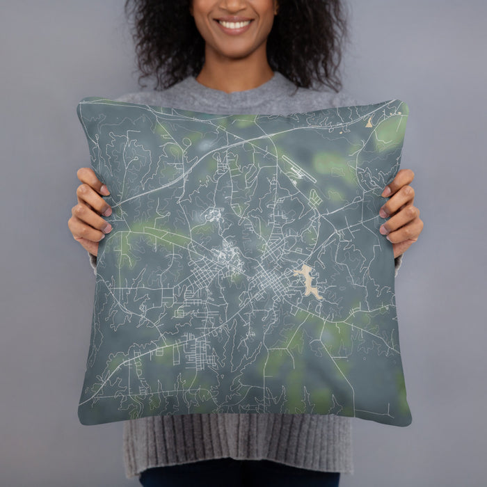 Person holding 18x18 Custom Tuskegee Alabama Map Throw Pillow in Afternoon