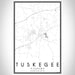 Tuskegee Alabama Map Print Portrait Orientation in Classic Style With Shaded Background