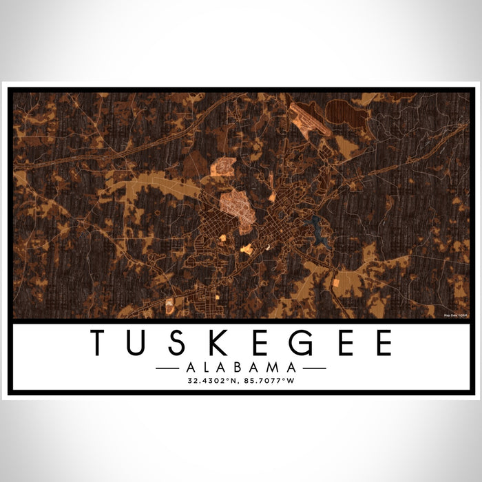 Tuskegee Alabama Map Print Landscape Orientation in Ember Style With Shaded Background