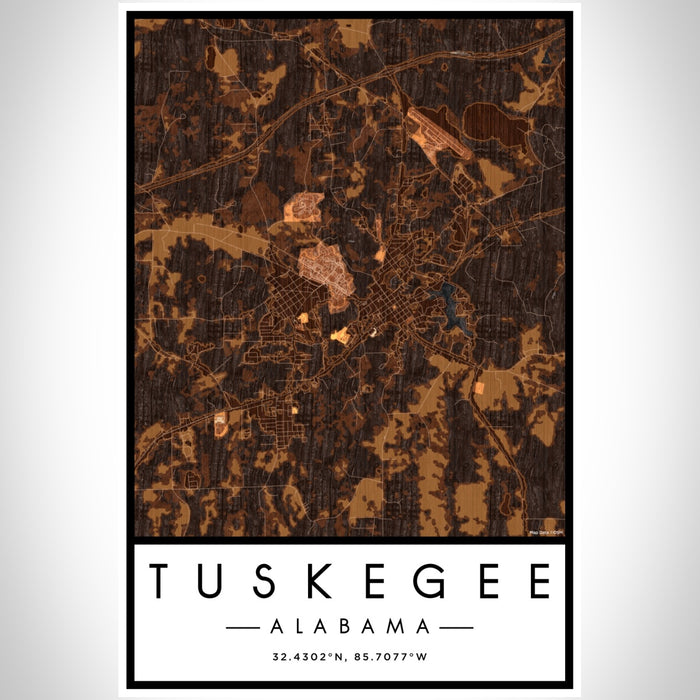 Tuskegee Alabama Map Print Portrait Orientation in Ember Style With Shaded Background