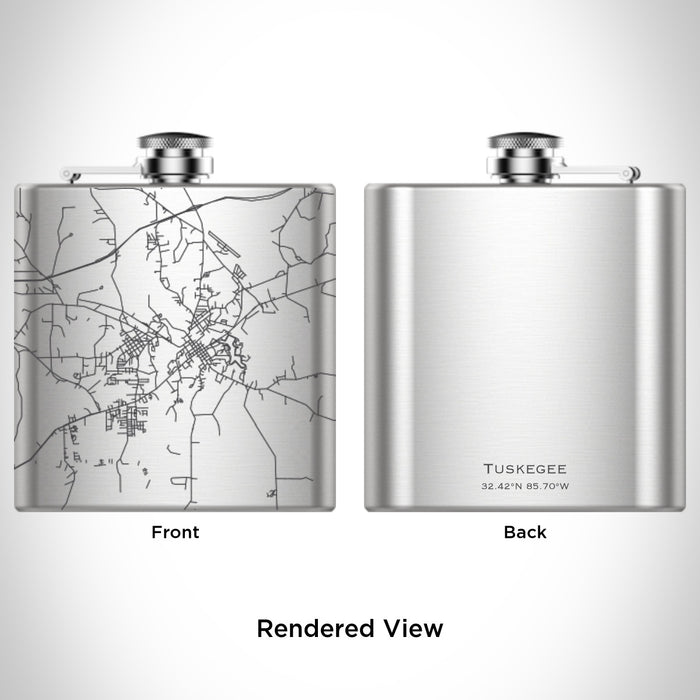 Rendered View of Tuskegee Alabama Map Engraving on 6oz Stainless Steel Flask