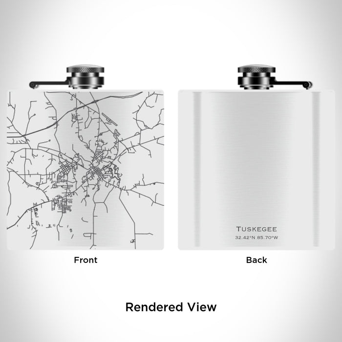 Rendered View of Tuskegee Alabama Map Engraving on 6oz Stainless Steel Flask in White