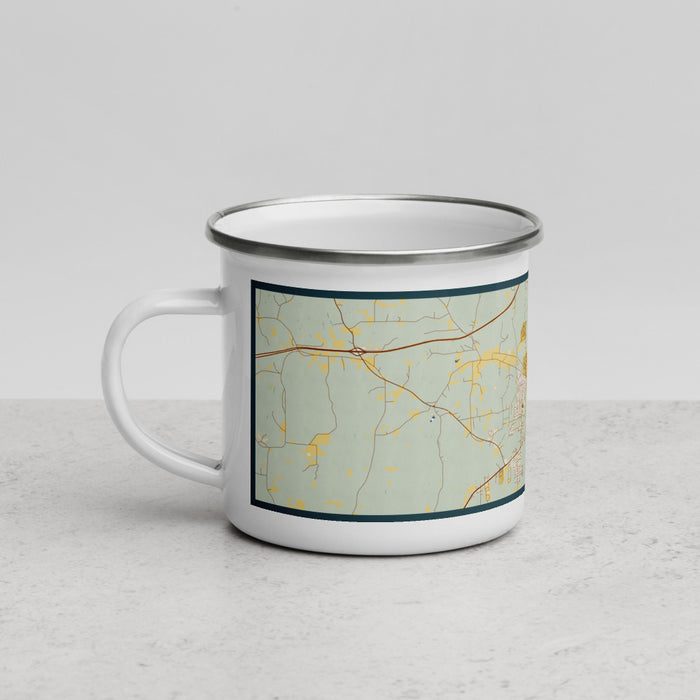 Left View Custom Tuskegee Alabama Map Enamel Mug in Woodblock