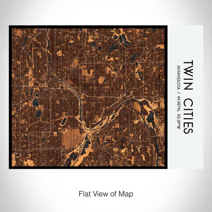 Rendered View of Twin Cities Minnesota Map on 20oz Stainless Steel Insulated Bottle with Bamboo Top with printed ember style map