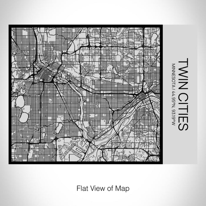 Rendered View of Twin Cities Minnesota Map on 20oz Stainless Steel Insulated Bottle with Bamboo Top with printed Tactile Lines Map in Black