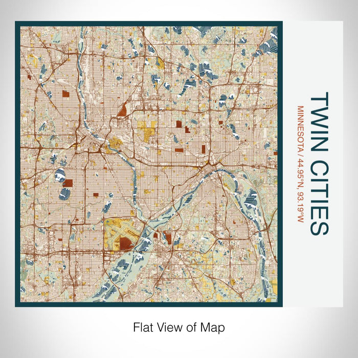 Rendered View of Twin Cities Minnesota Map on 17oz Stainless Steel Insulated Tumbler in Woodblock Map Style