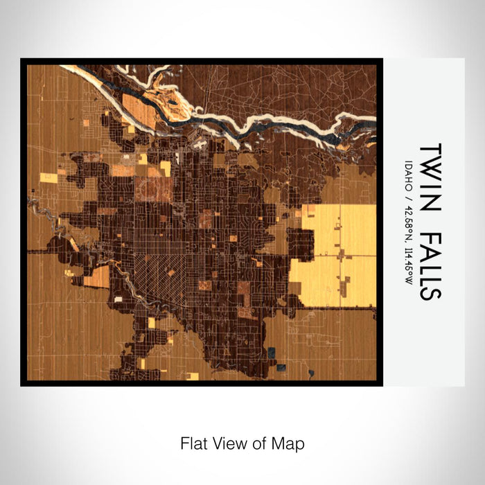 Rendered View of Twin Falls Idaho Map on 20oz Stainless Steel Insulated Bottle with Bamboo Top with printed ember style map