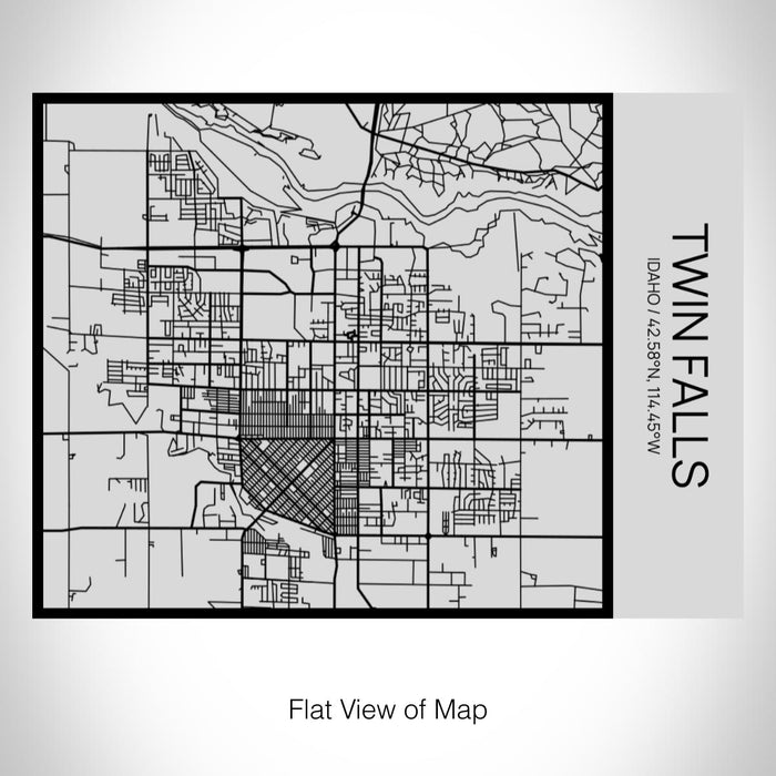 Rendered View of Twin Falls Idaho Map on 20oz Stainless Steel Insulated Bottle with Bamboo Top with printed Tactile Lines Map in Black