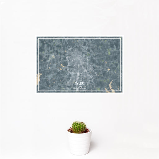 12x18 Tyler Texas Map Print Landscape Orientation in Afternoon Style With Small Cactus Plant in White Planter