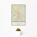 12x18 Tyler Texas Map Print Portrait Orientation in Woodblock Style With Small Cactus Plant in White Planter