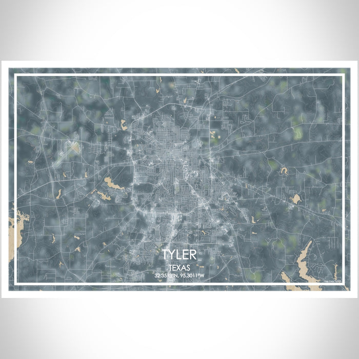 Tyler Texas Map Print Landscape Orientation in Afternoon Style With Shaded Background