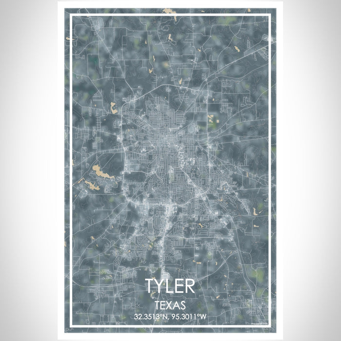 Tyler Texas Map Print Portrait Orientation in Afternoon Style With Shaded Background