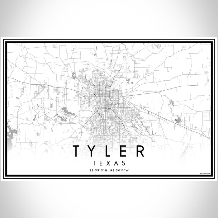 Tyler Texas Map Print Landscape Orientation in Classic Style With Shaded Background