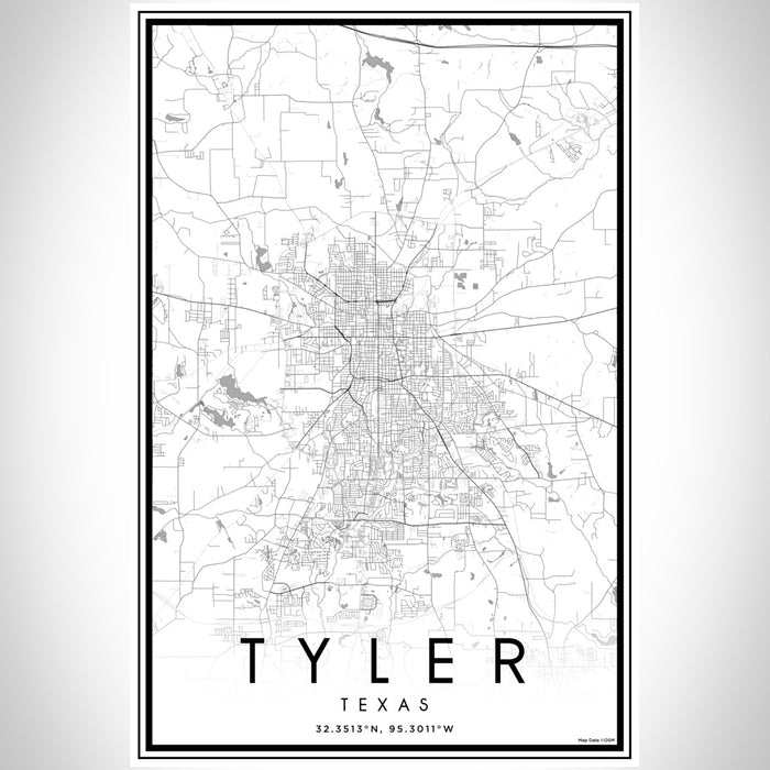 Tyler Texas Map Print Portrait Orientation in Classic Style With Shaded Background