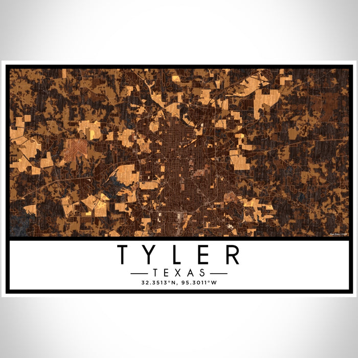 Tyler Texas Map Print Landscape Orientation in Ember Style With Shaded Background