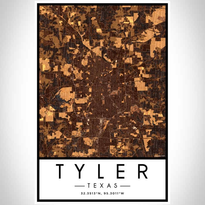 Tyler Texas Map Print Portrait Orientation in Ember Style With Shaded Background