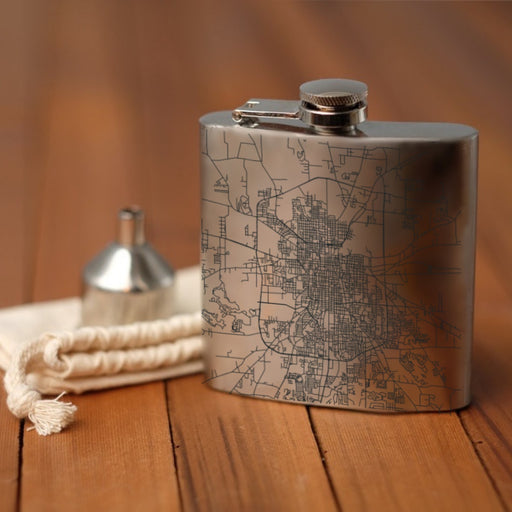 Tyler Texas Custom Engraved City Map Inscription Coordinates on 6oz Stainless Steel Flask