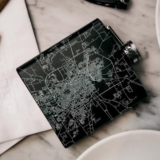 Tyler Texas Custom Engraved City Map Inscription Coordinates on 6oz Stainless Steel Flask in Black