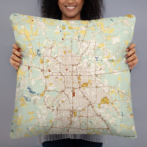 Person holding 22x22 Custom Tyler Texas Map Throw Pillow in Woodblock