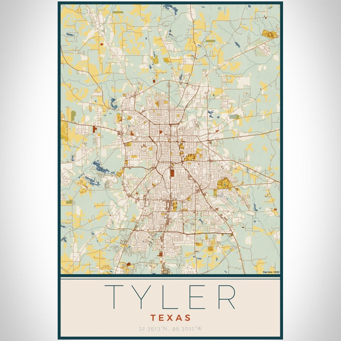 Tyler Texas Map Print Portrait Orientation in Woodblock Style With Shaded Background