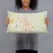 Person holding 20x12 Custom Tyler Texas Map Throw Pillow in Woodblock