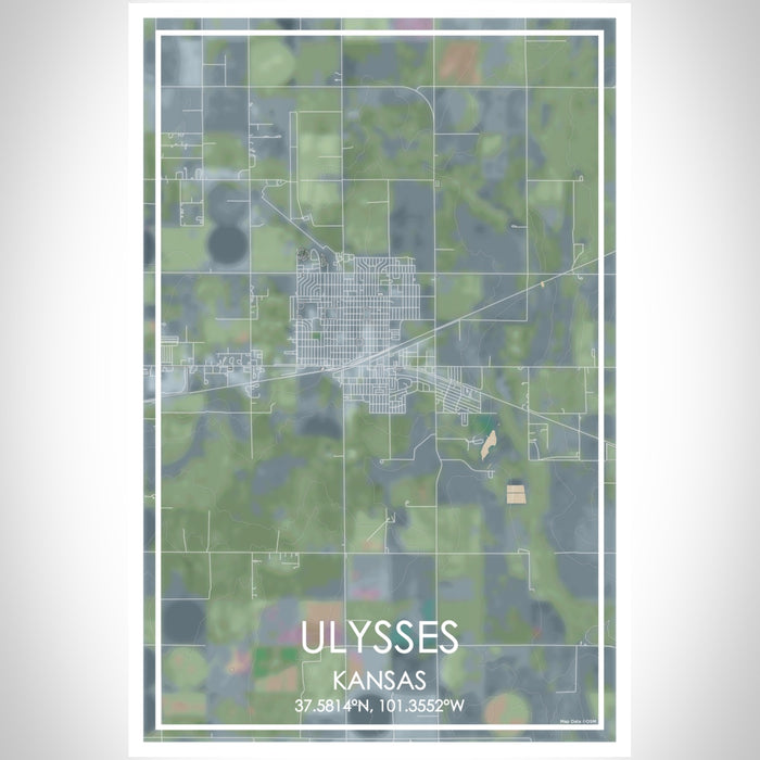 Ulysses Kansas Map Print Portrait Orientation in Afternoon Style With Shaded Background