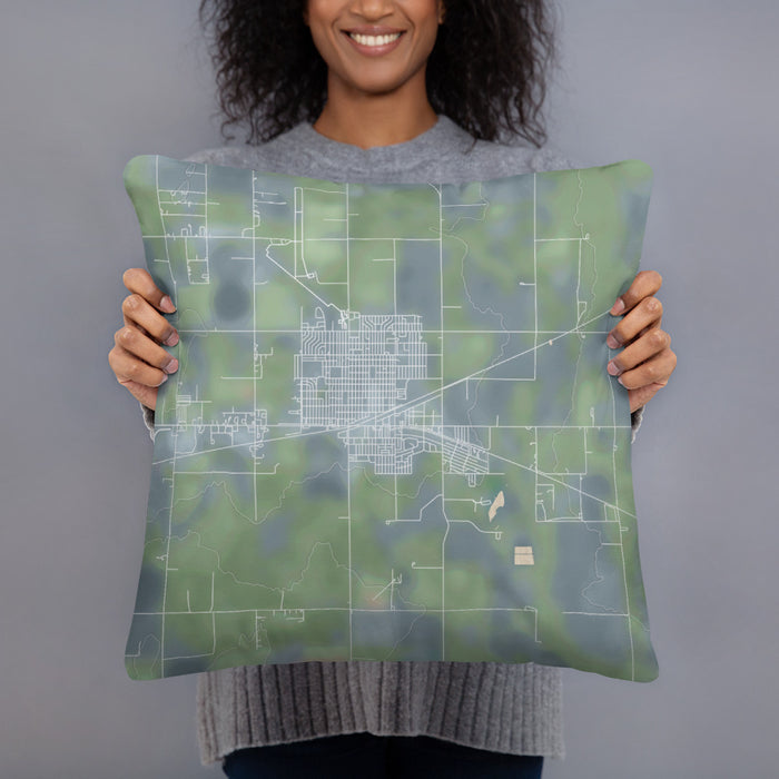 Person holding 18x18 Custom Ulysses Kansas Map Throw Pillow in Afternoon