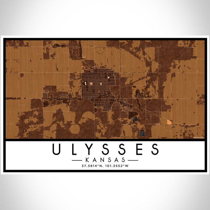 Ulysses Kansas Map Print Landscape Orientation in Ember Style With Shaded Background