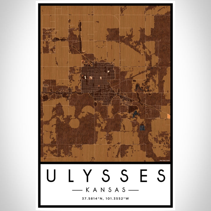 Ulysses Kansas Map Print Portrait Orientation in Ember Style With Shaded Background