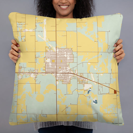 Person holding 22x22 Custom Ulysses Kansas Map Throw Pillow in Woodblock