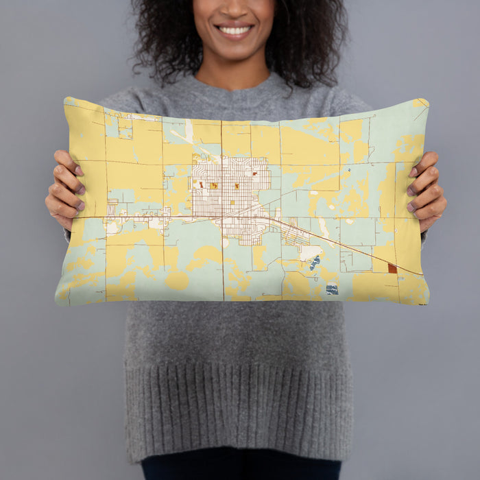 Person holding 20x12 Custom Ulysses Kansas Map Throw Pillow in Woodblock