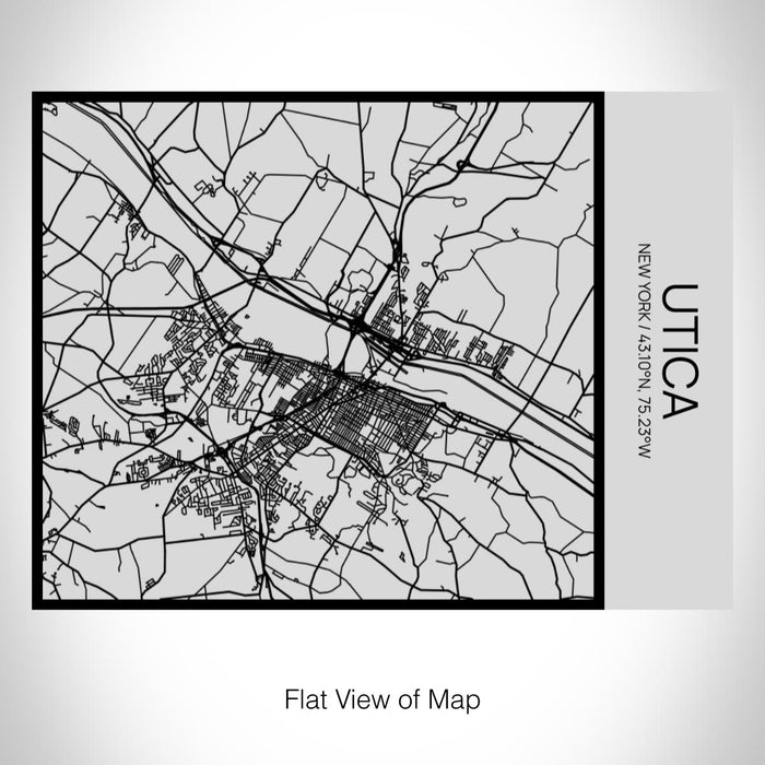 Rendered View of Utica New York Map on 20oz Stainless Steel Insulated Bottle with Bamboo Top with printed Tactile Lines Map in Black