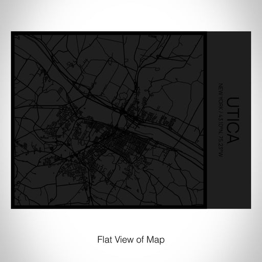 Rendered View of Utica New York Map on 20oz Stainless Steel Insulated Bottle with Bamboo Top in Matte Black with printed Tactile Lines Map in Black