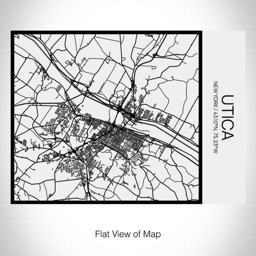 Rendered View of Utica New York Map on 20oz Stainless Steel Insulated Bottle with Bamboo Top in Matte White with printed Tactile Lines Map in Black