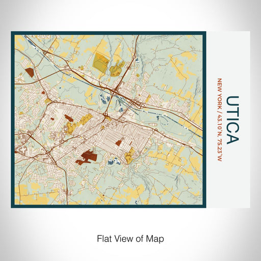 Rendered View of Utica New York Map on 20oz Stainless Steel Insulated Bottle with Bamboo Top with printed woodblock style map