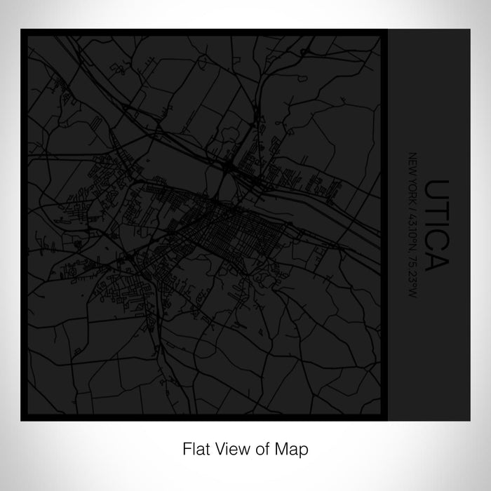 Rendered View of Utica New York Map on 17oz Stainless Steel Insulated Tumbler in Matte Black with Tactile Lines