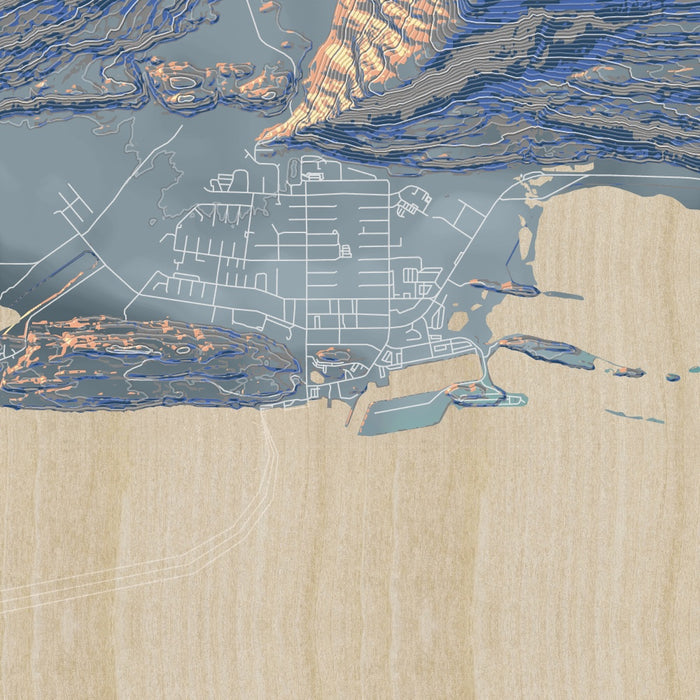 Valdez Alaska Map Print in Afternoon Style Zoomed In Close Up Showing Details