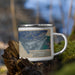 Right View Custom Valdez Alaska Map Enamel Mug in Afternoon on Grass With Trees in Background