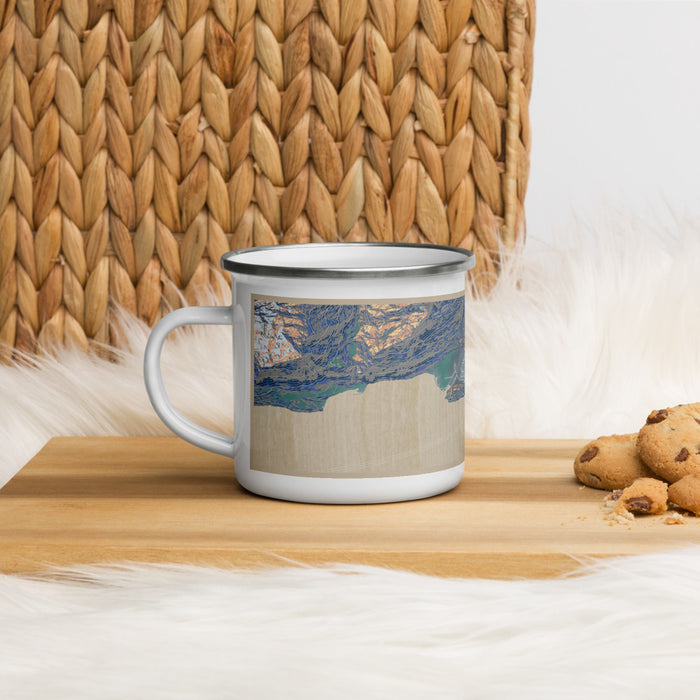 Left View Custom Valdez Alaska Map Enamel Mug in Afternoon on Table Top