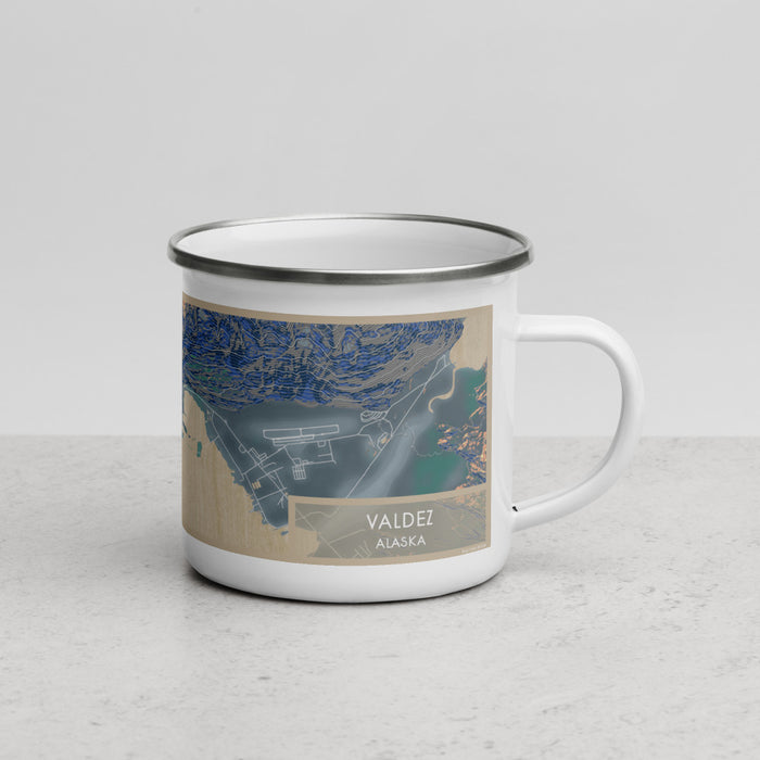 Right View Custom Valdez Alaska Map Enamel Mug in Afternoon