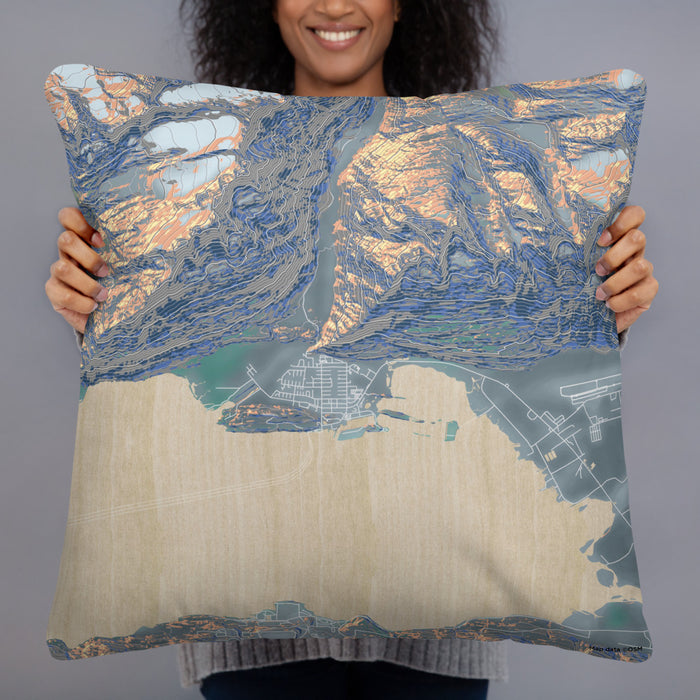 Person holding 22x22 Custom Valdez Alaska Map Throw Pillow in Afternoon