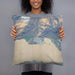 Person holding 18x18 Custom Valdez Alaska Map Throw Pillow in Afternoon