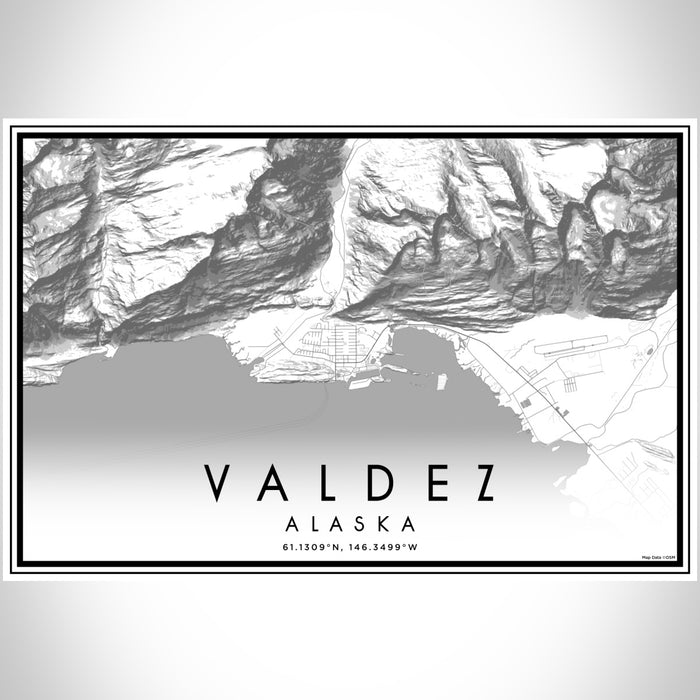 Valdez Alaska Map Print Landscape Orientation in Classic Style With Shaded Background